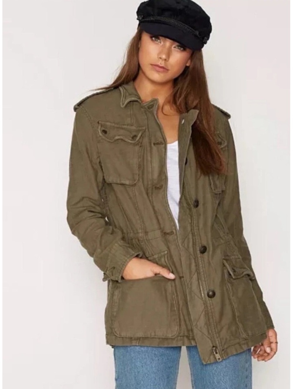 Free People not your brothers Surplus Cargo Military Jacket olive green small